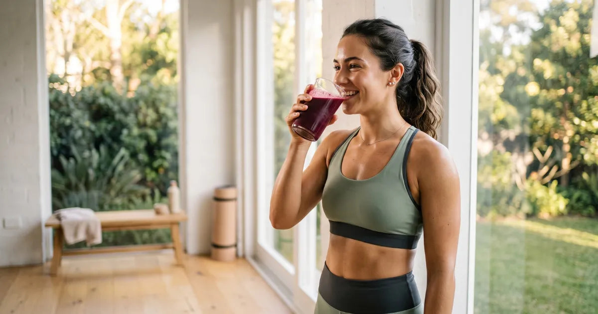 Pessoa saudável tomando pré-treino natural em ambiente iluminado — guia completo Escolha Saudável