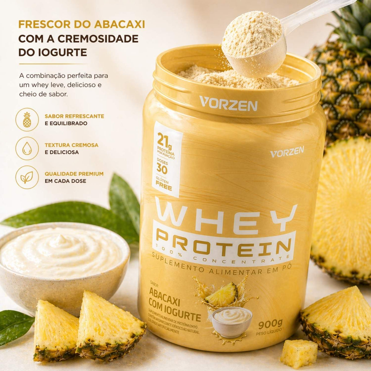 100% Whey Protein Concentrado Pote 900g Vorzen