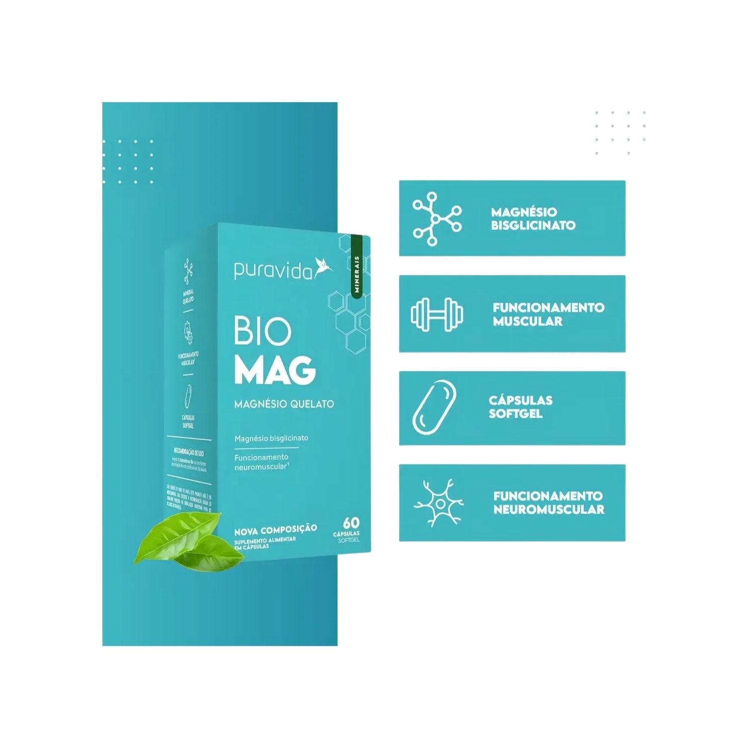 Pura Vida Bio Mag (Magnésio Quelato) 60 Cápsulas