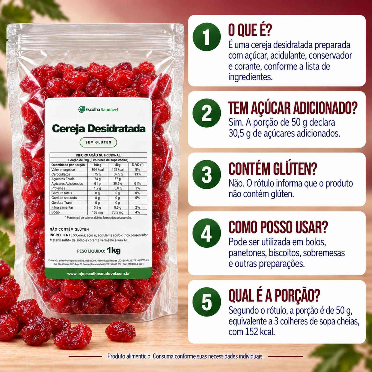 Cereja Desidratada Glaceada