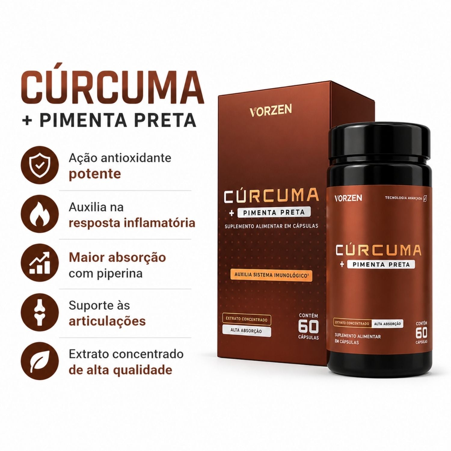 Cúrcuma com Pimenta Preta 60 Cápsulas Vorzen