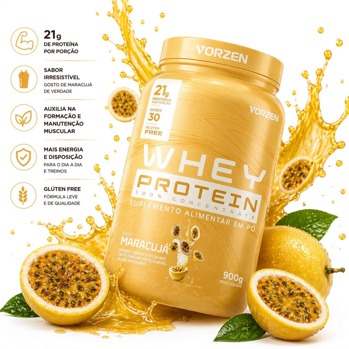 100% Whey Protein Concentrado Pote 900g Vorzen