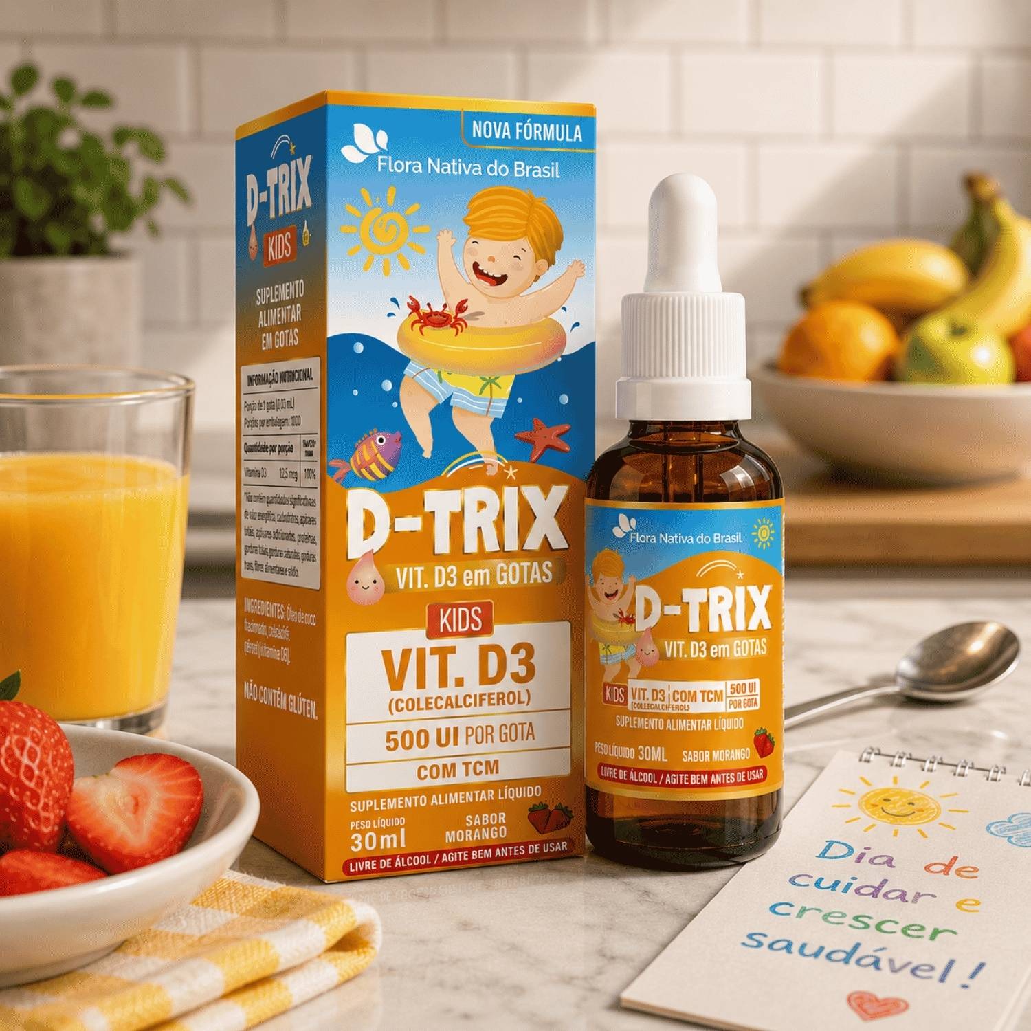 Vitamina D Infantil D-Trix Sabor Morango 30mL Flora Nativa