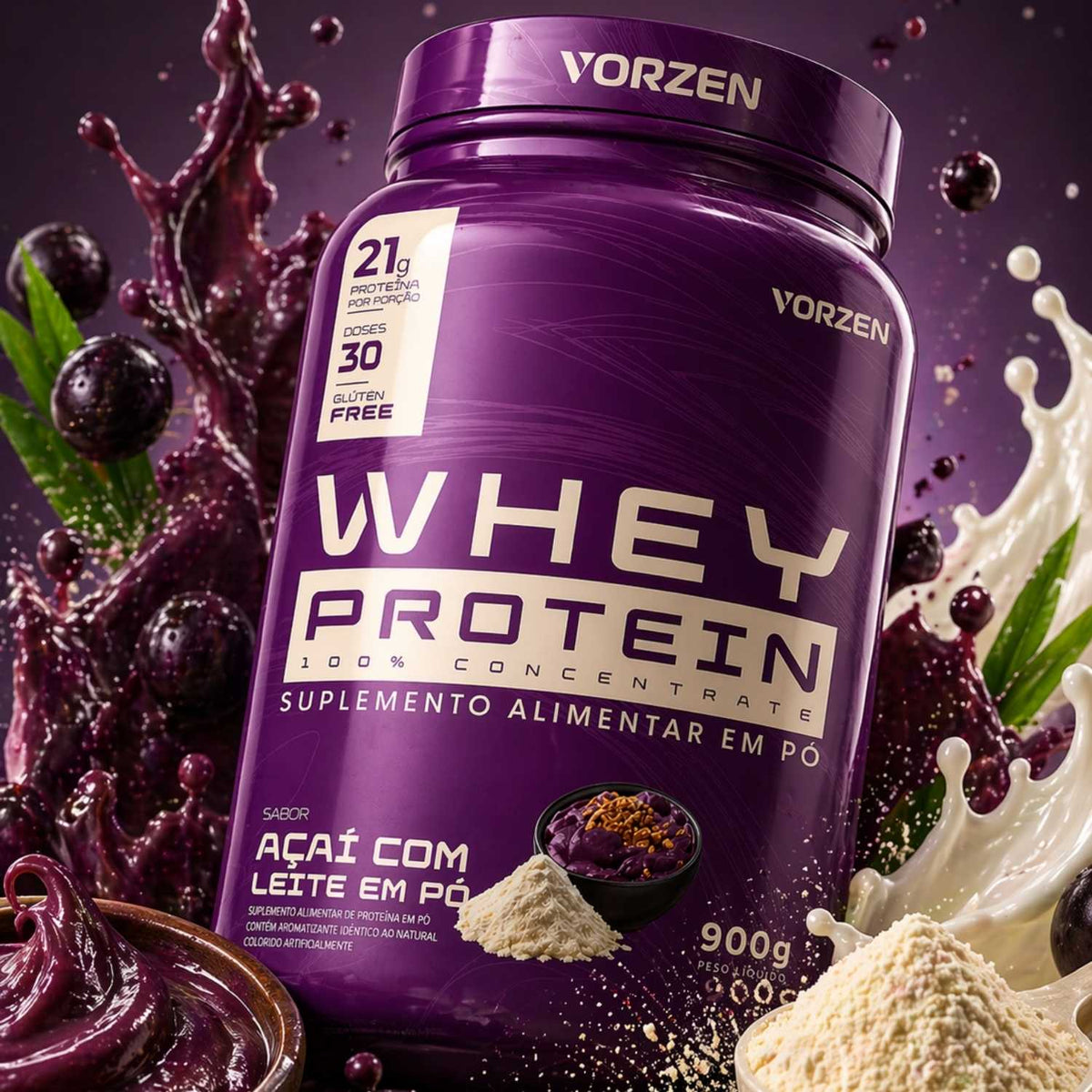 100% Whey Protein Concentrado Pote 900g Vorzen