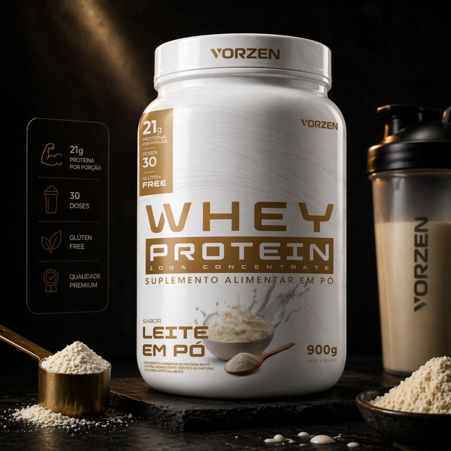 100% Whey Protein Concentrado Pote 900g Vorzen