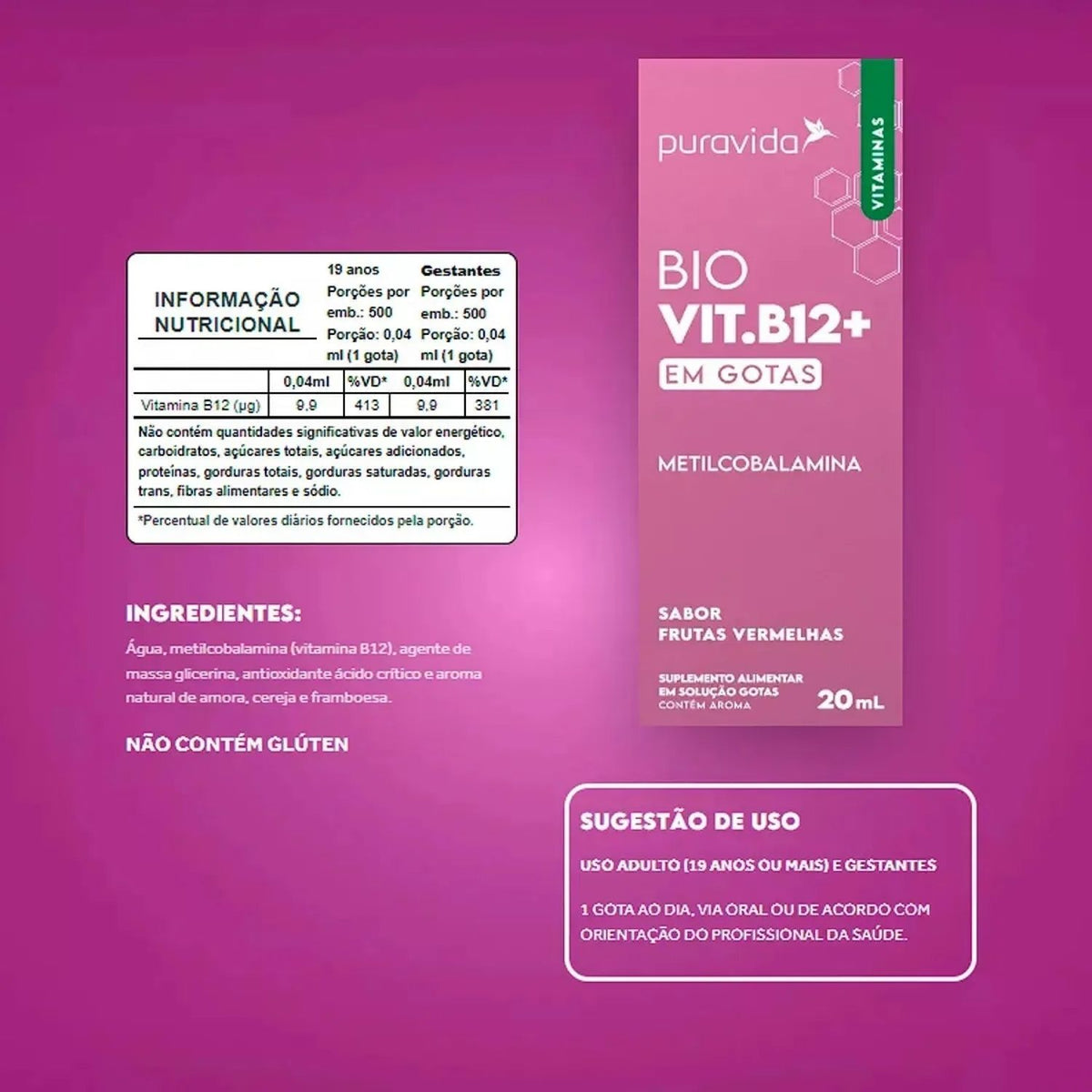 Bio Vitamina B12 Frutas Vermelhas 20ml Pura Vida