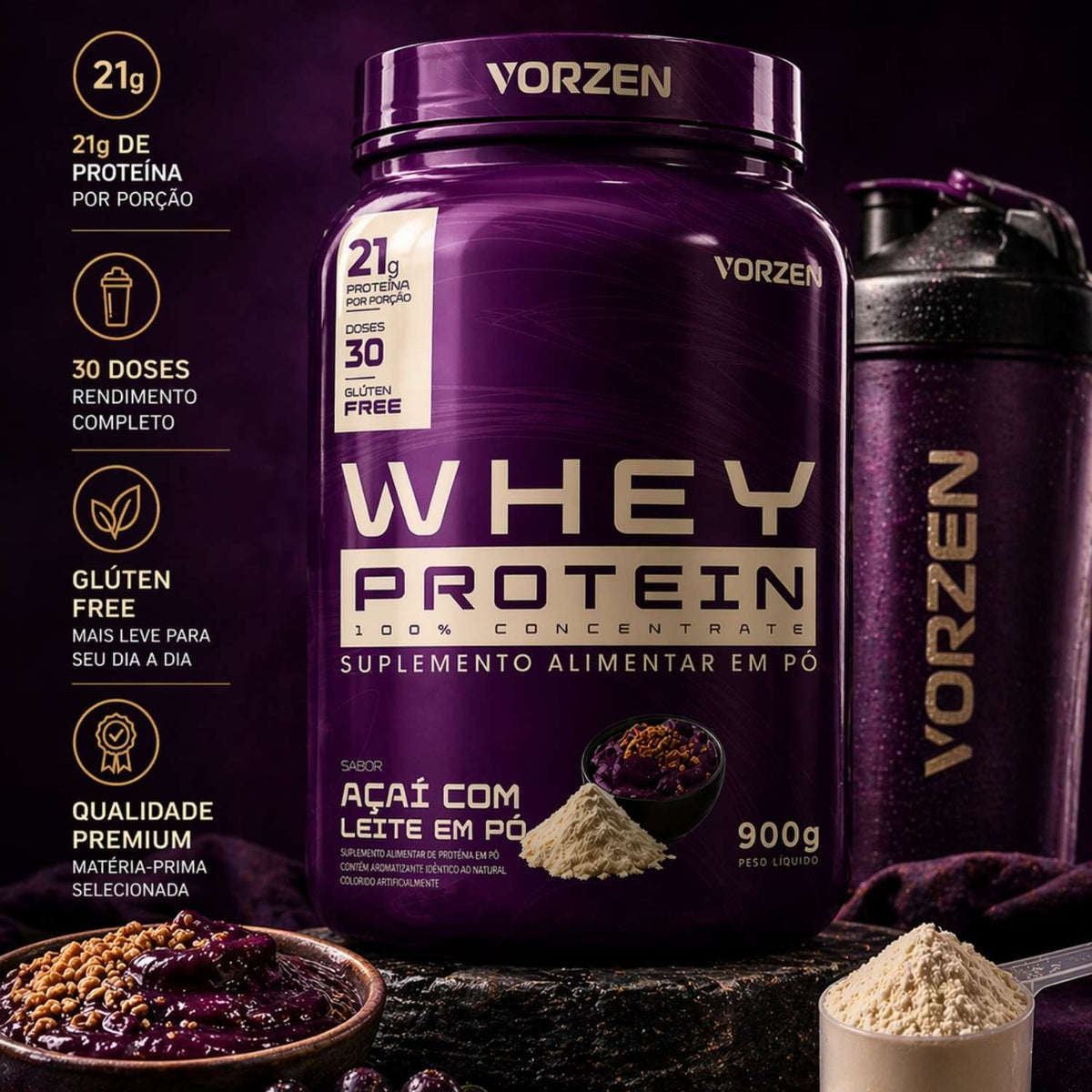 100% Whey Protein Concentrado Pote 900g Vorzen