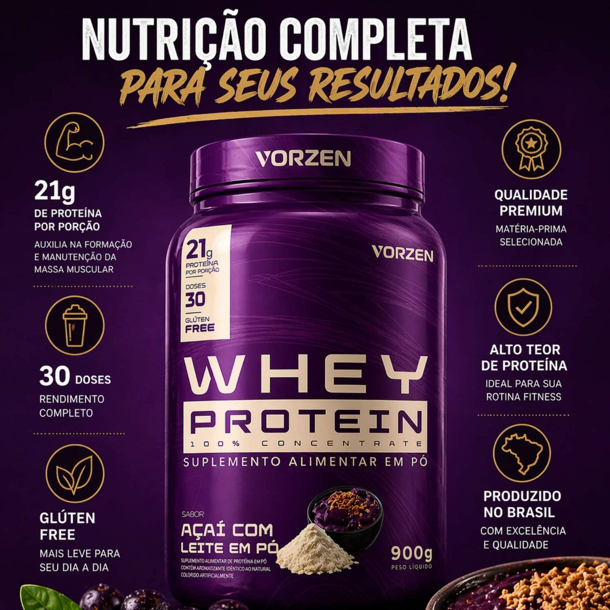 100% Whey Protein Concentrado Pote 900g Vorzen