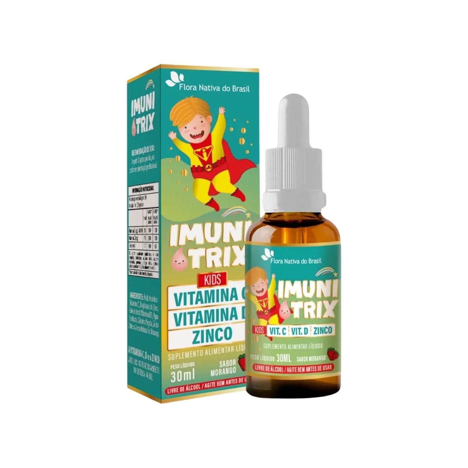 Imunitrix (Vitamina C, D e Zinco) Sabor Morango 30ml Flora Nativa do Brasil