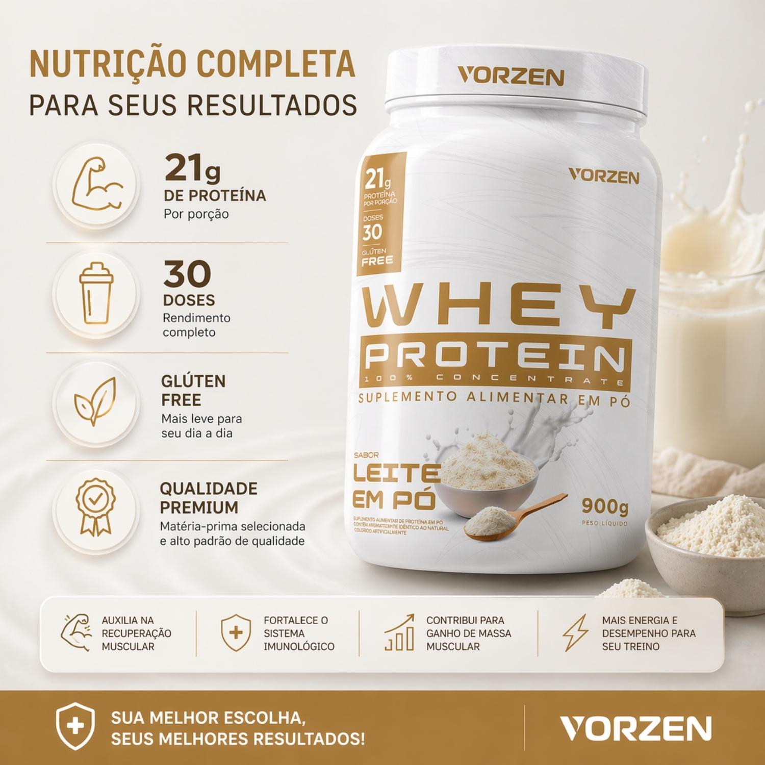 100% Whey Protein Concentrado Pote 900g Vorzen