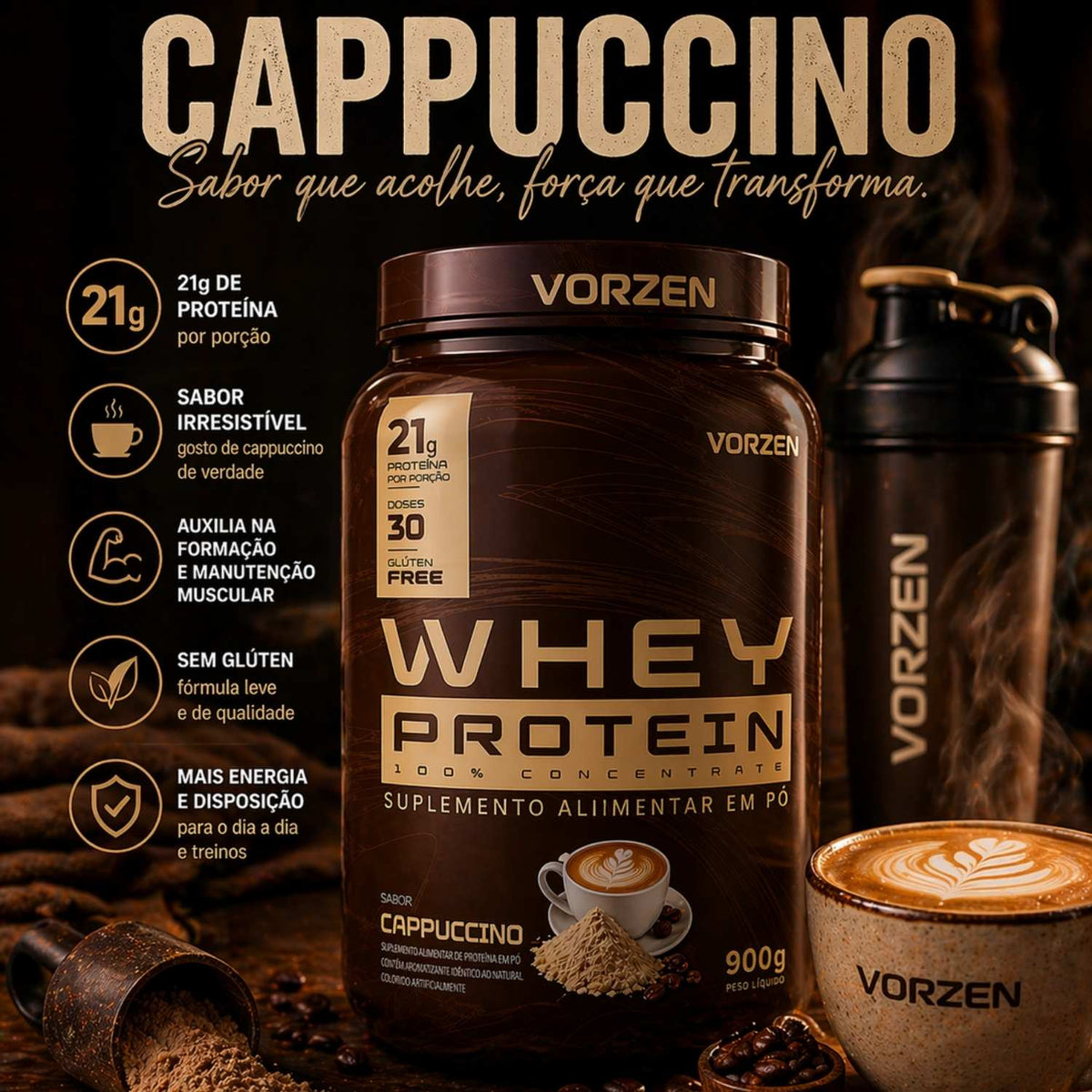 100% Whey Protein Concentrado Pote 900g Vorzen