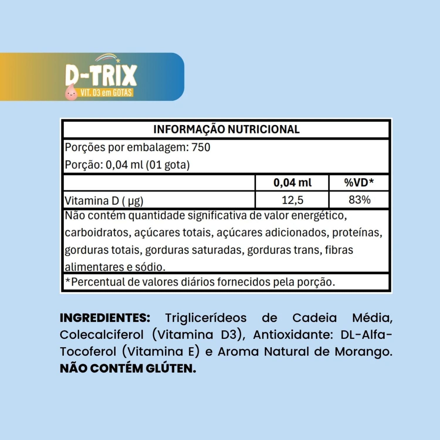 Vitamina D Infantil D-Trix Sabor Morango 30mL Flora Nativa
