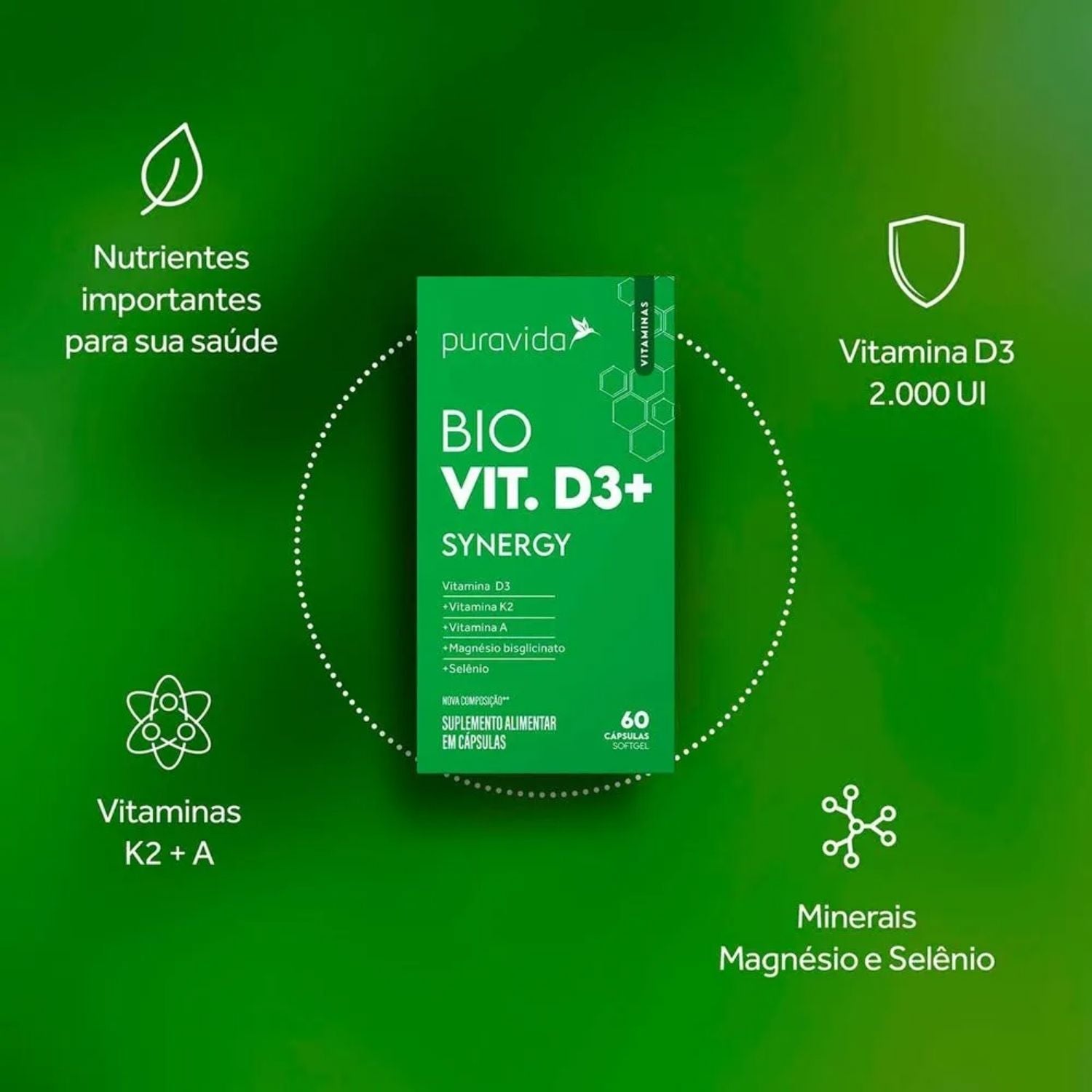 Bio Vitamina D3+ Synergy 60 Cápsulas Pura Vida