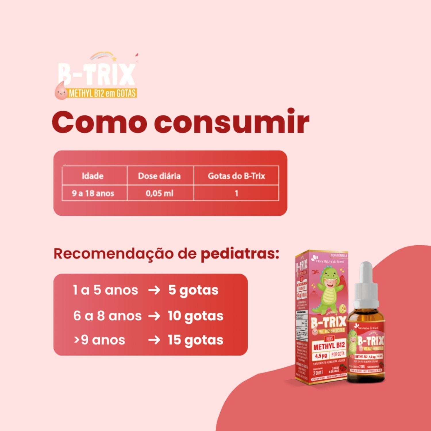 Vitamina B Infantil B-Trix Sabor Morango 20ml Flora Nativa