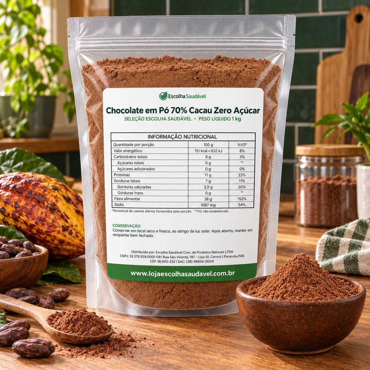 Chocolate em Pó 70% Cacau Zero Açúcar