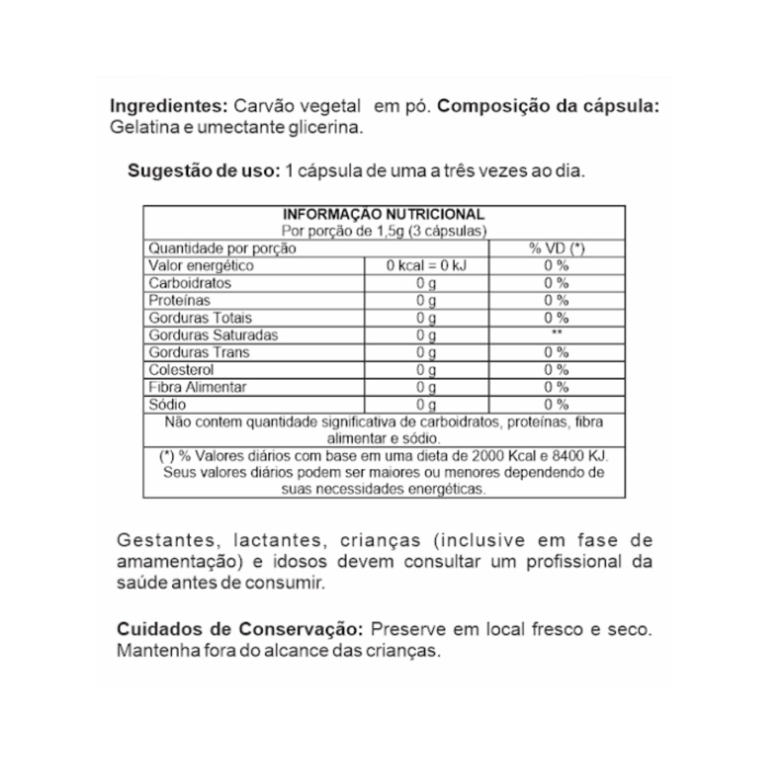Carvão Vegetal 500mg 60 Cápsulas Ciência da Natureza