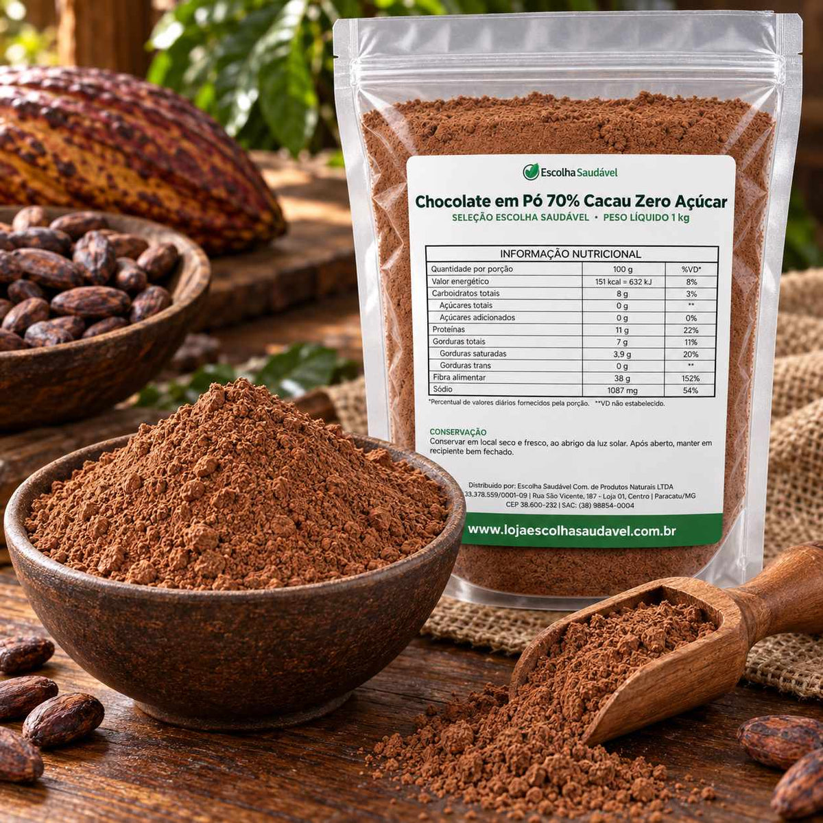 Chocolate em Pó 70% Cacau Zero Açúcar
