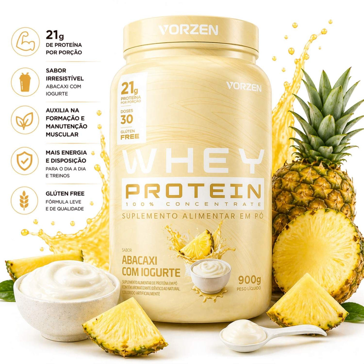 100% Whey Protein Concentrado Pote 900g Vorzen