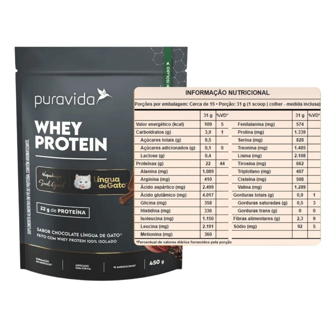 Whey Protein Isolado Lingua de Gato 450g Pura Vida
