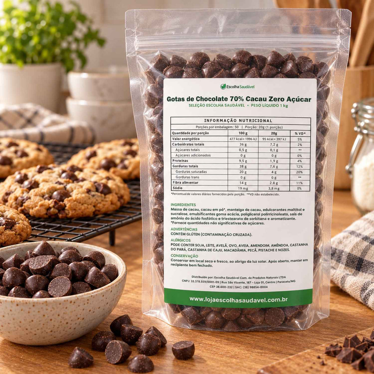 Gotas de Chocolate 70% Cacau Zero Açúcar