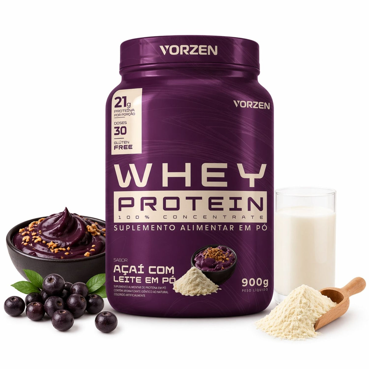 100% Whey Protein Concentrado Pote 900g Vorzen