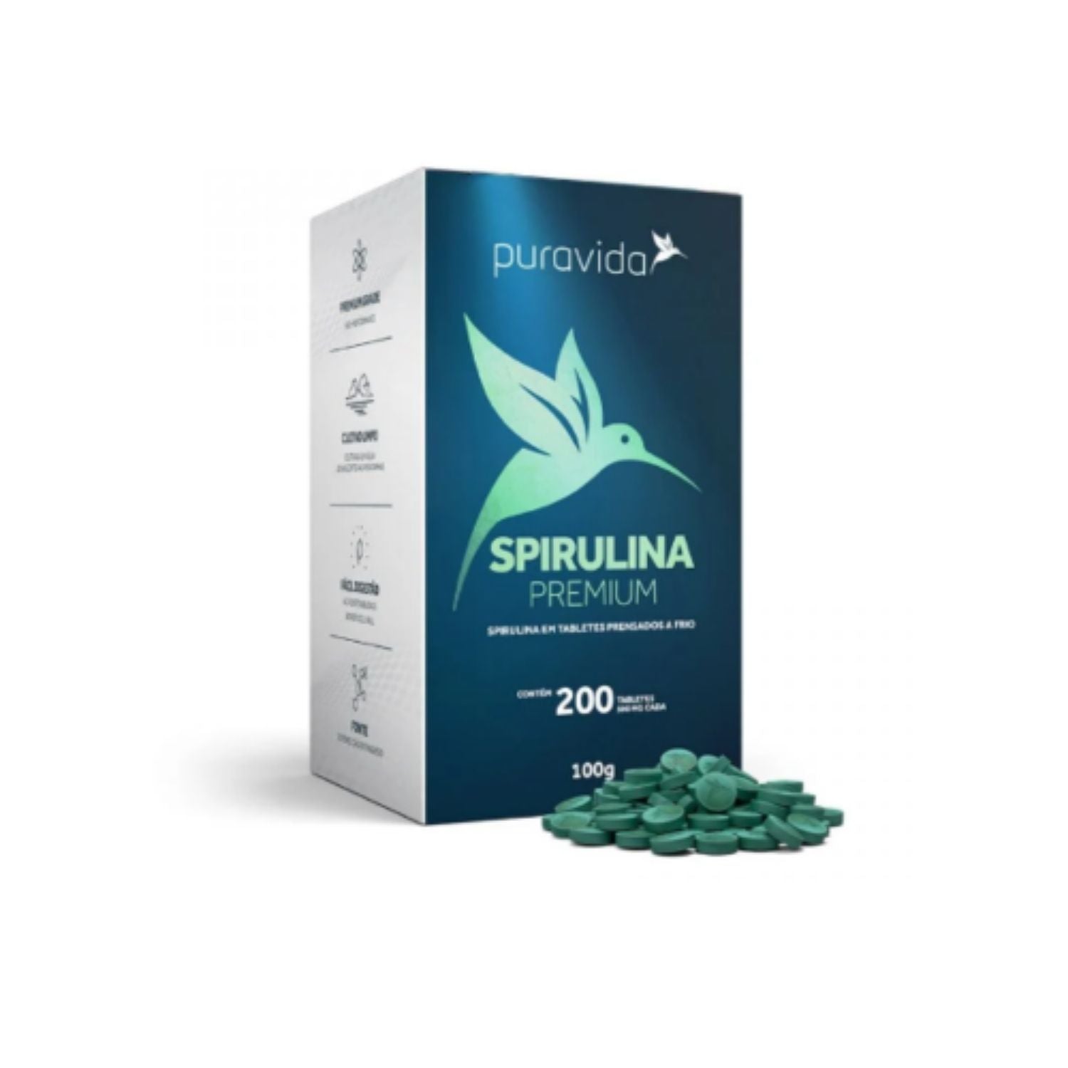 Spirulina Premium 500mg 200 Tabletes Pura Vida
