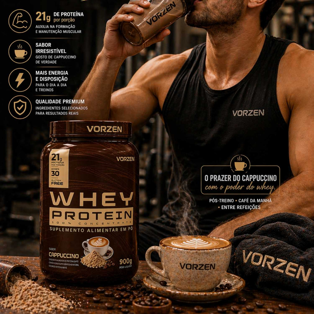 100% Whey Protein Concentrado Pote 900g Vorzen