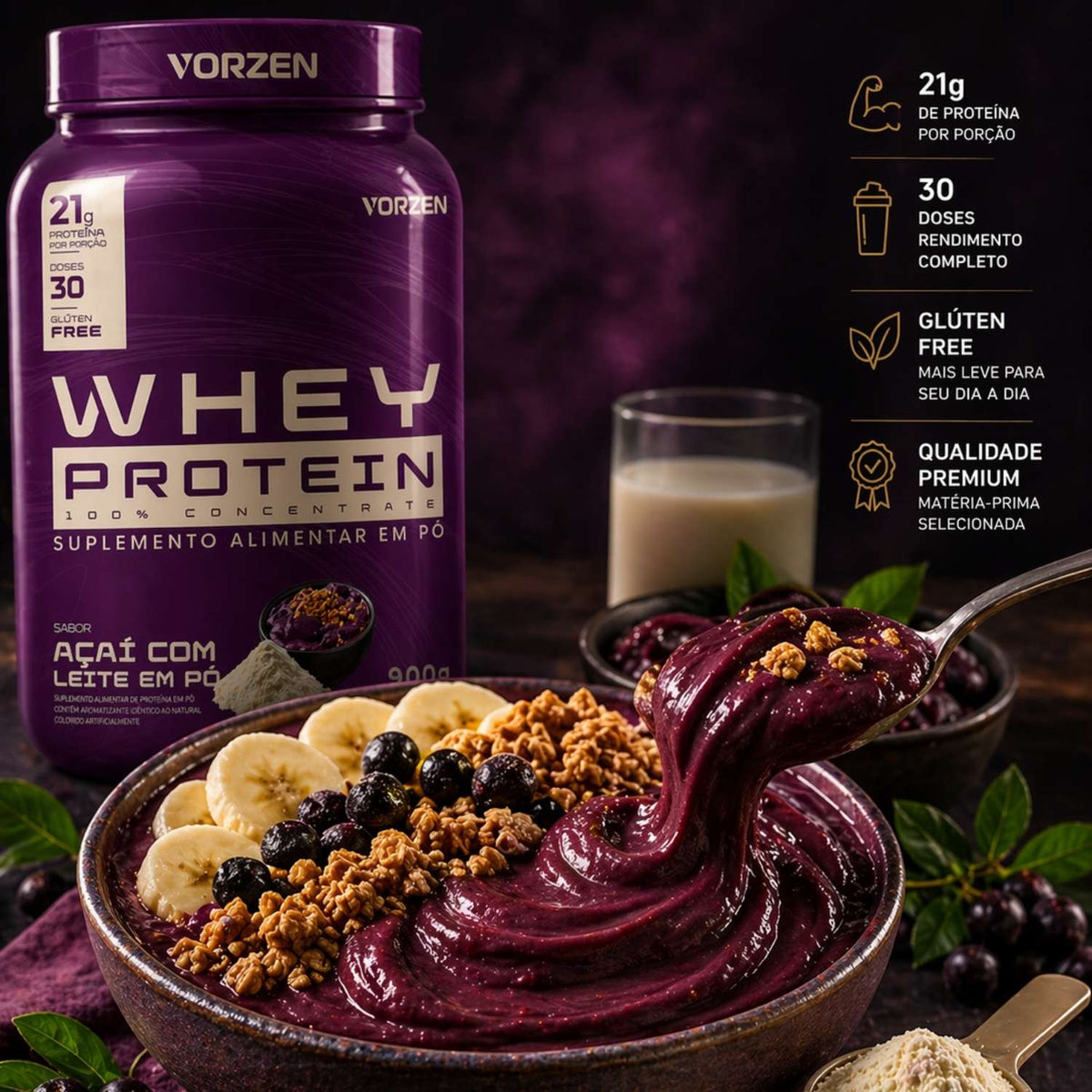 100% Whey Protein Concentrado Pote 900g Vorzen