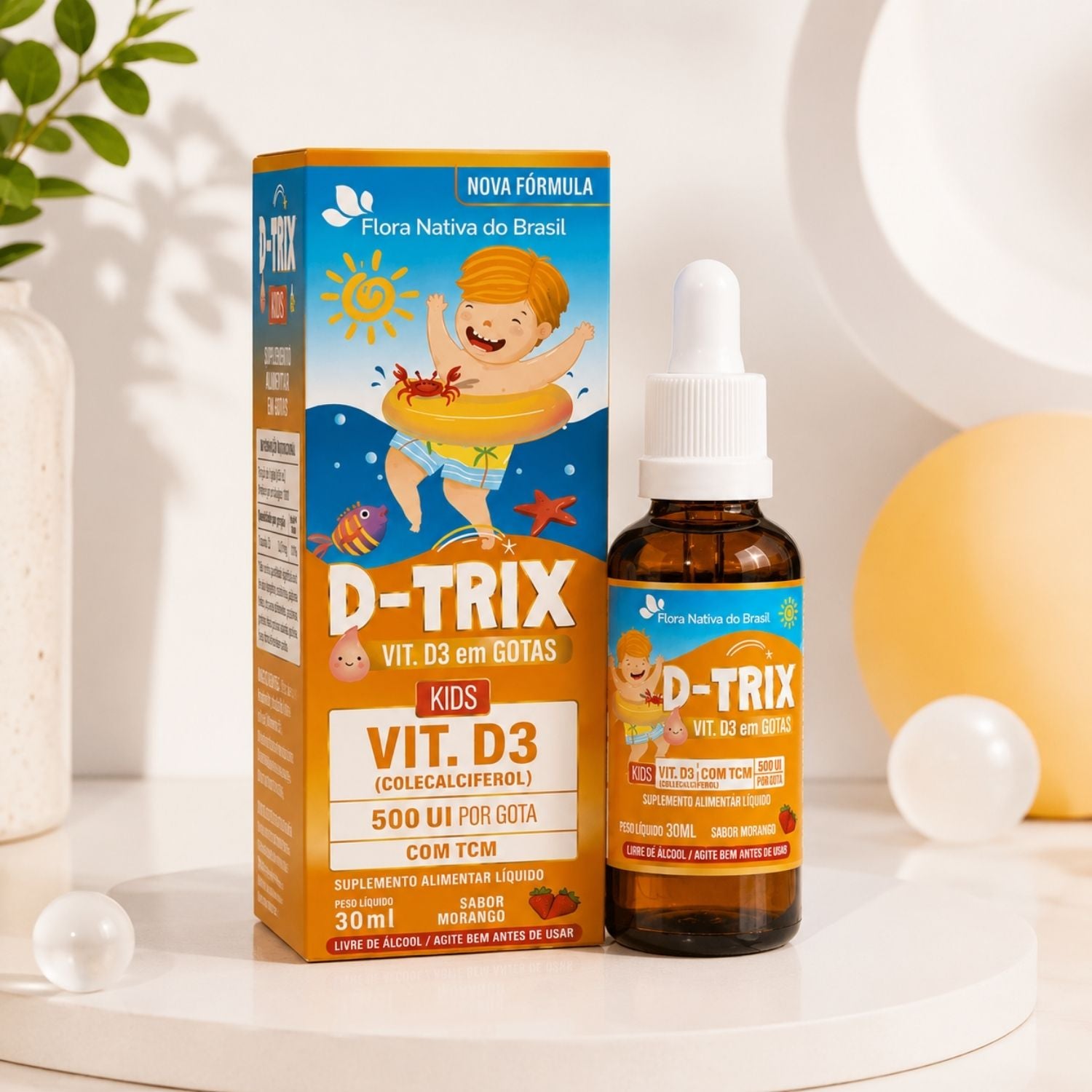 Vitamina D Infantil D-Trix Sabor Morango 30mL Flora Nativa