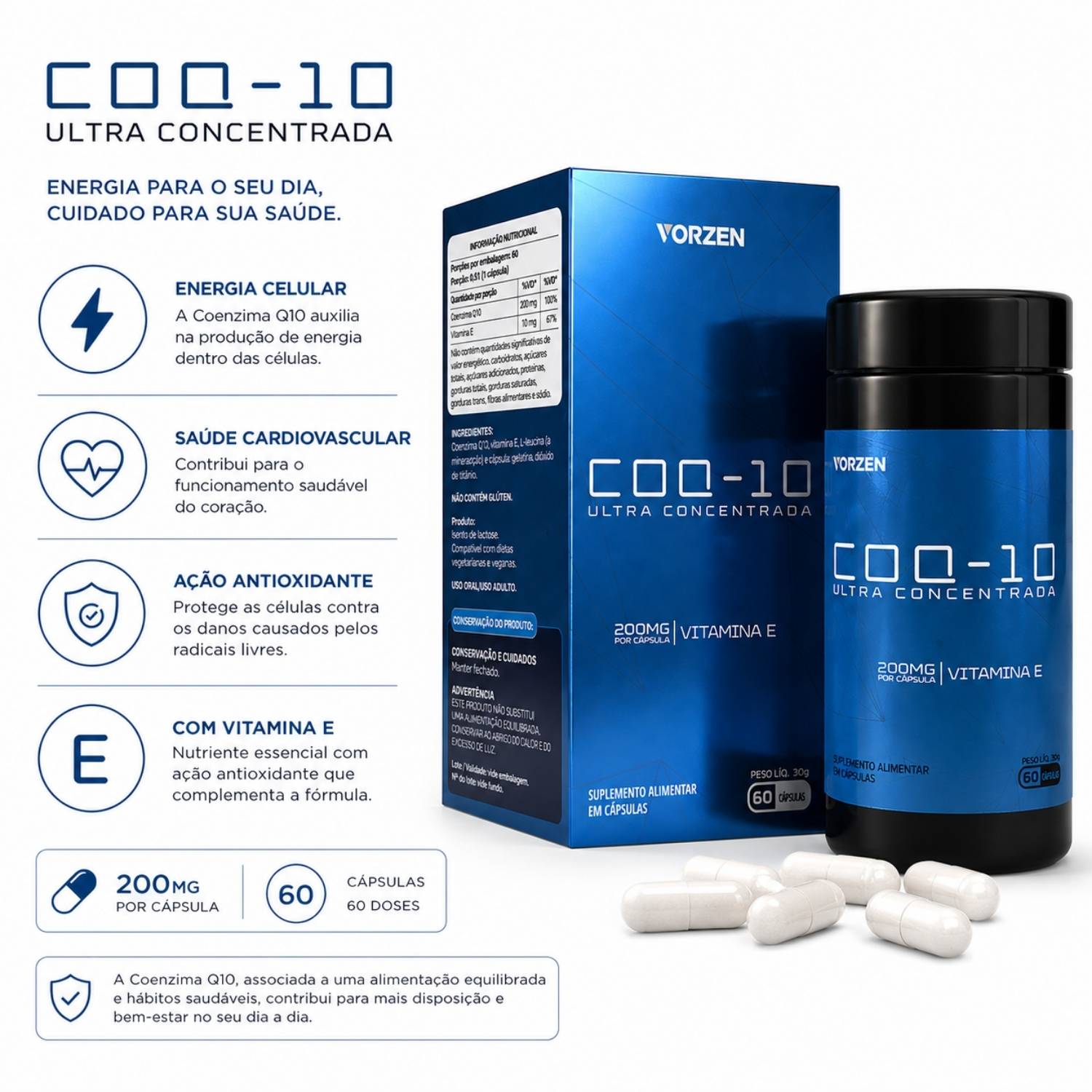Coenzima Q10 Ultra-Concentrado 60 Cápsulas Vorzen