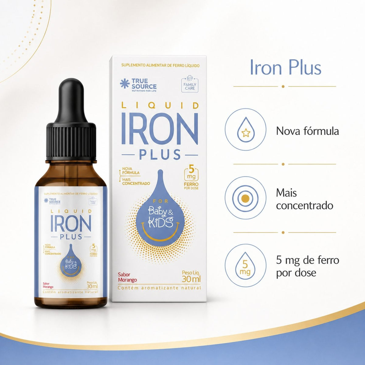 Iron Plus (Ferro Infantil) em Gotas for Kids Morango 30ml True Source