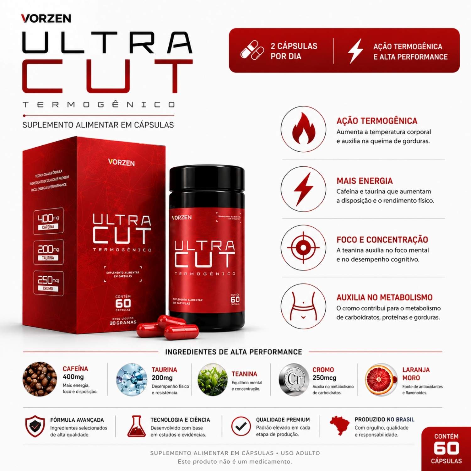 Termogênico Ultra Cut 60 Cápsulas Vorzen