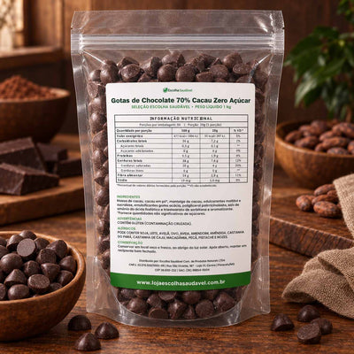 Gotas de Chocolate 70% Cacau Zero Açúcar