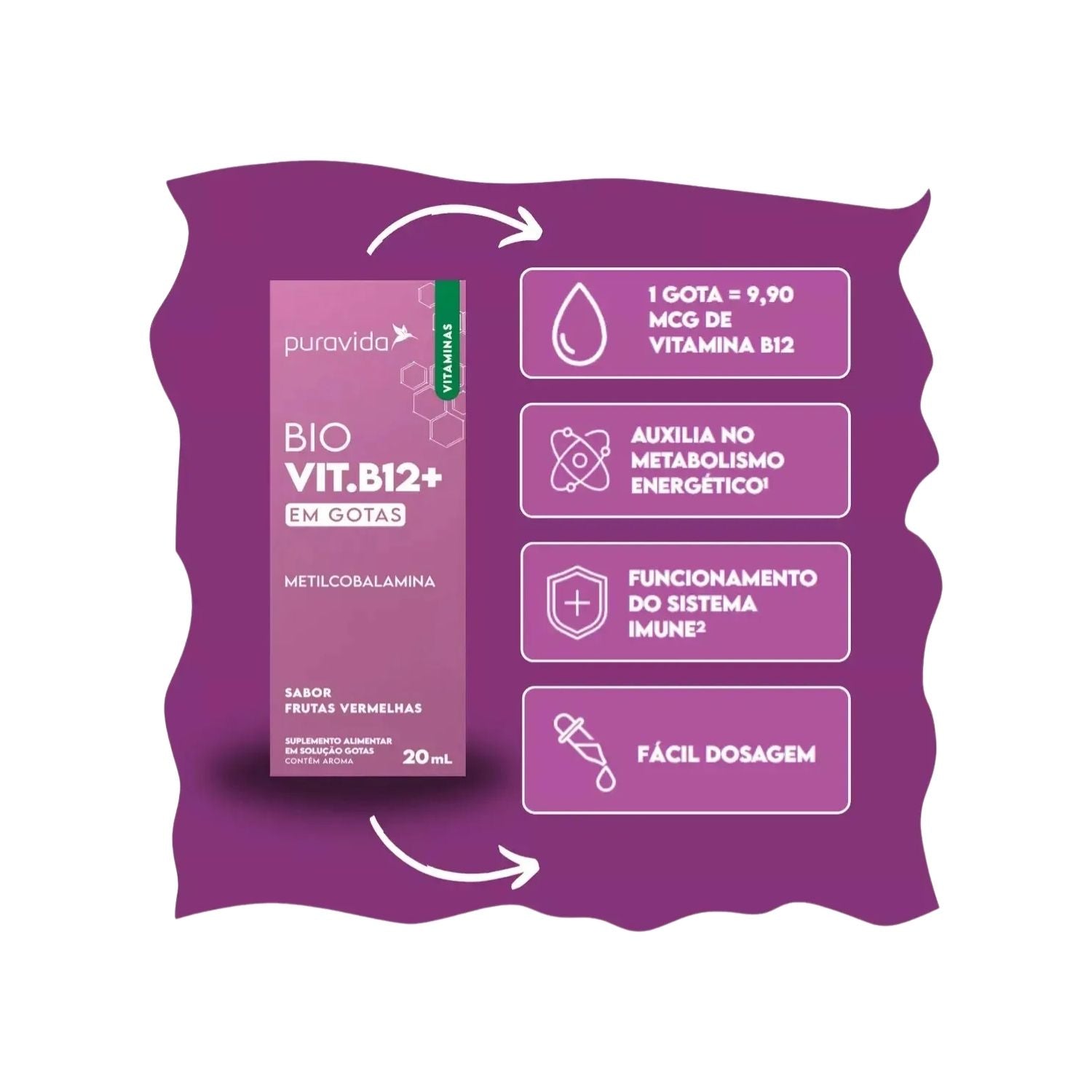 Bio Vitamina B12 Frutas Vermelhas 20ml Pura Vida