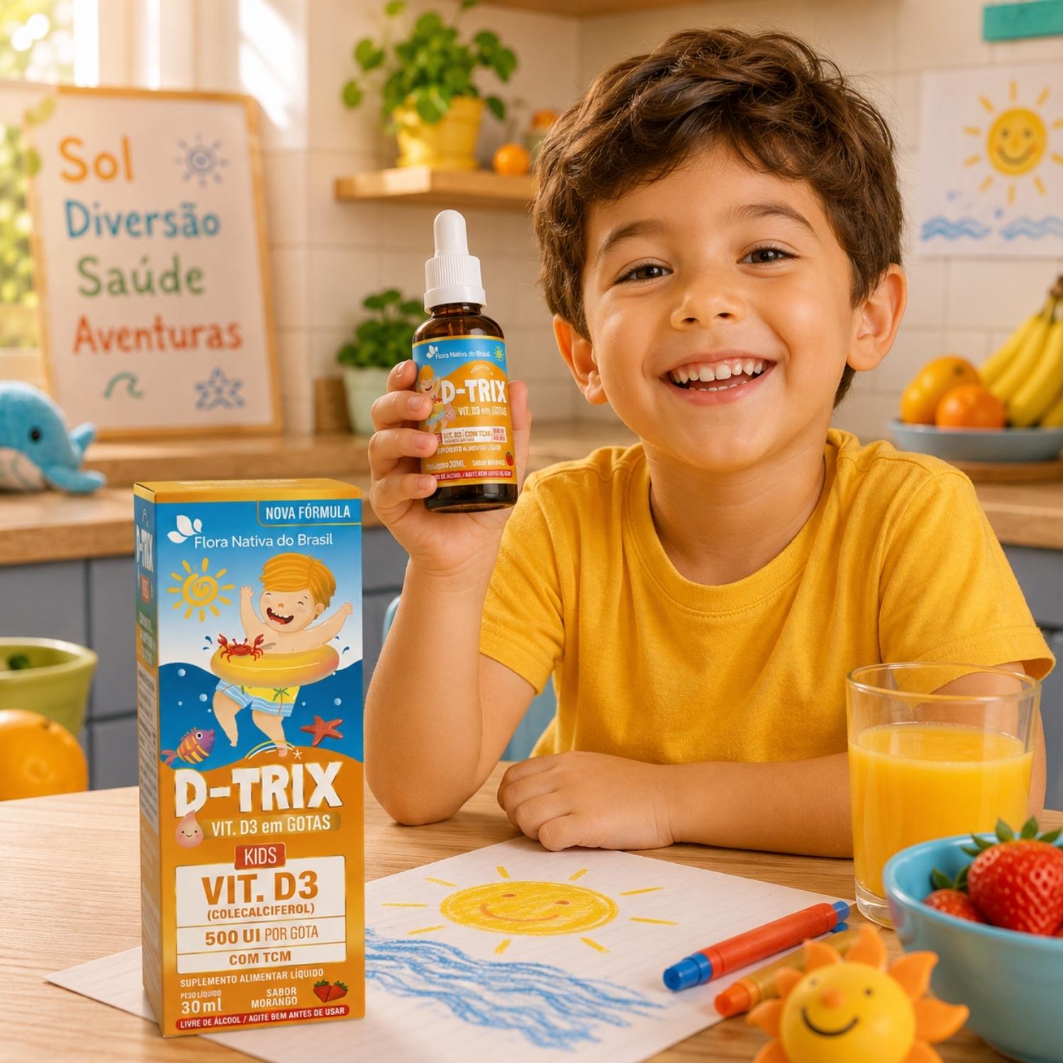 Vitamina D Infantil D-Trix  Sabor Morango 30mL Flora Nativa