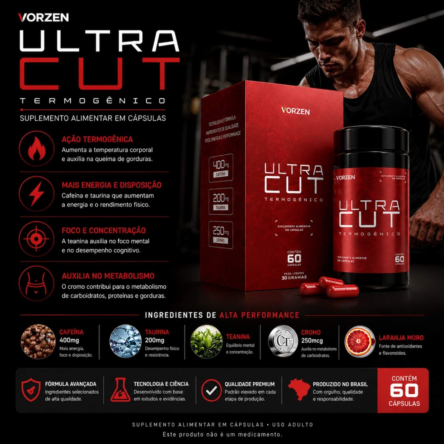 Termogênico Ultra Cut 60 Cápsulas Vorzen