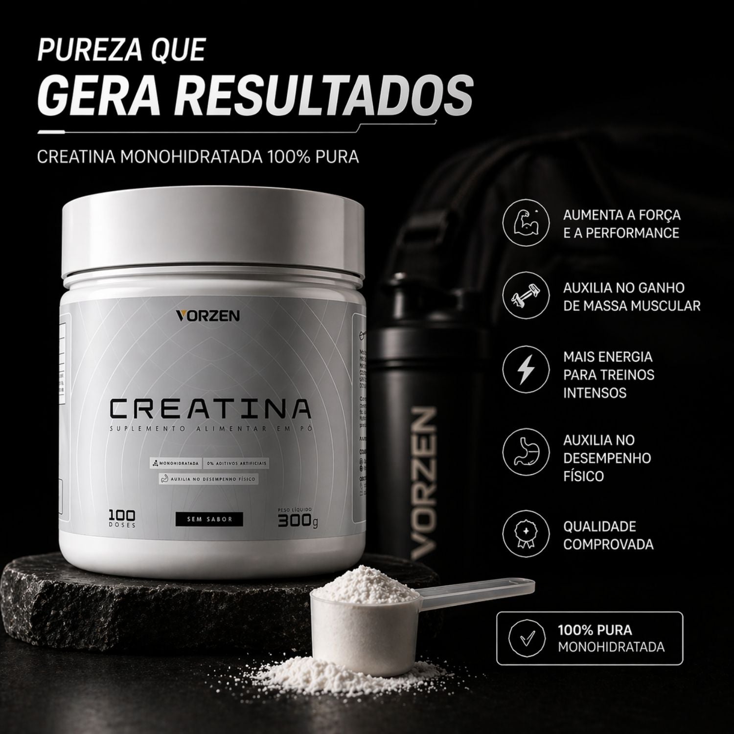 Creatina 100% Pura Pote 300g Vorzen