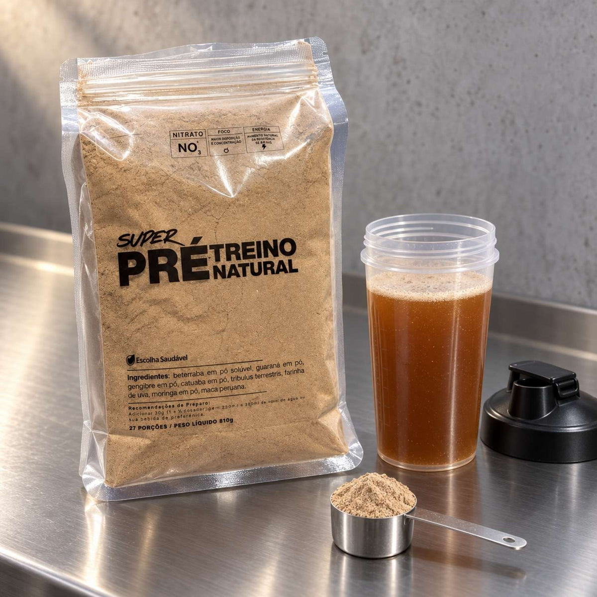 Super Pré-Treino Natural 810g (Moringa, Beterraba, Guaraná, Gengibre, Catuaba, Tribulus, Uva, Maca Peruana)