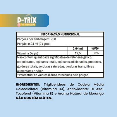Vitamina D Infantil D-Trix  Sabor Morango 30mL Flora Nativa
