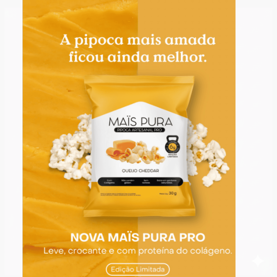 Pipoca Artesanal Queijo Cheddar PRO 30g Mais Pura