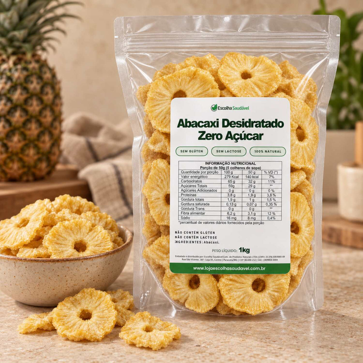 Abacaxi Desidratado Zero Açúcar