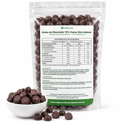 Gotas de Chocolate 70% Cacau Zero Açúcar
