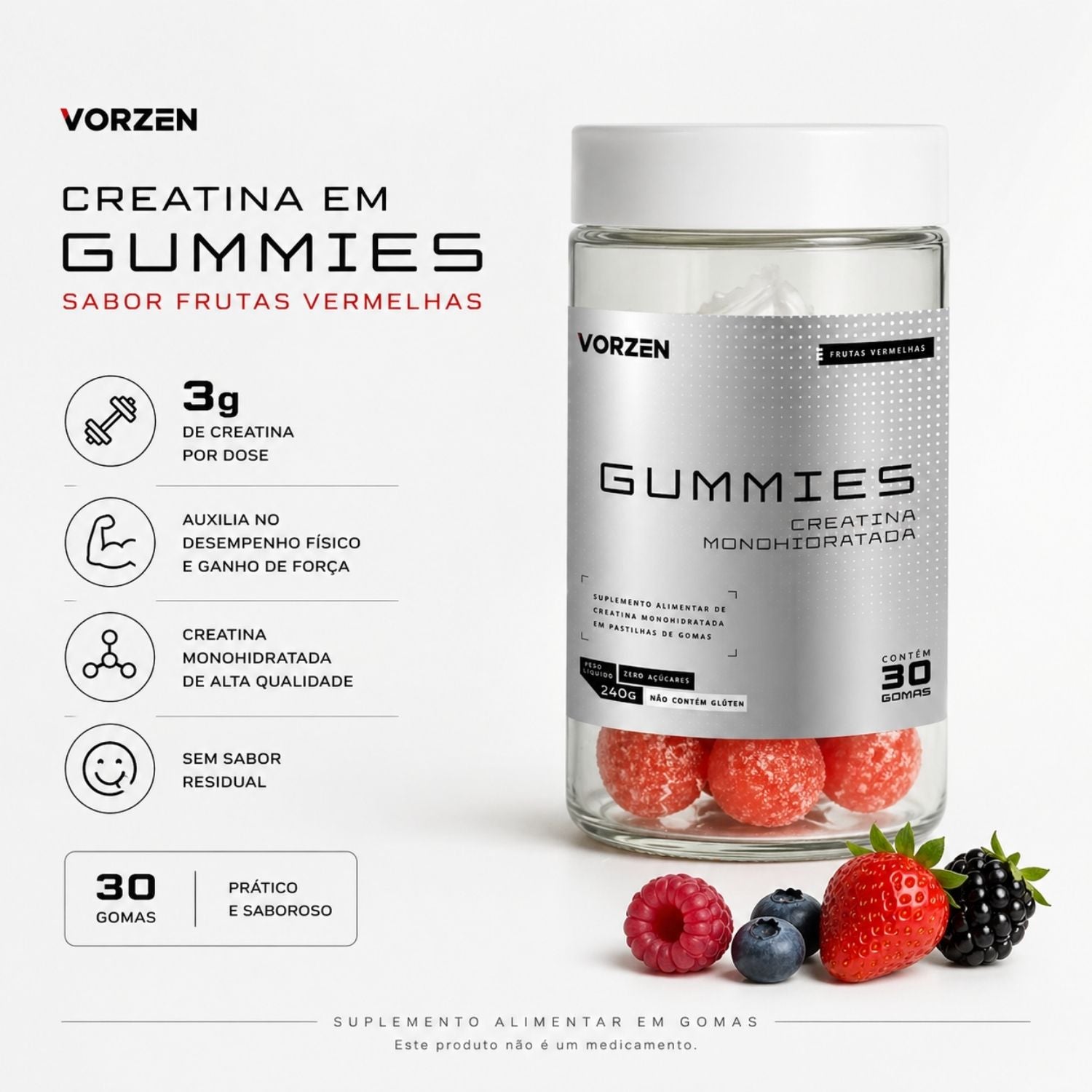 Creatina Gummies 30 Gomas Sabor Frutas Vermelhas Vorzen