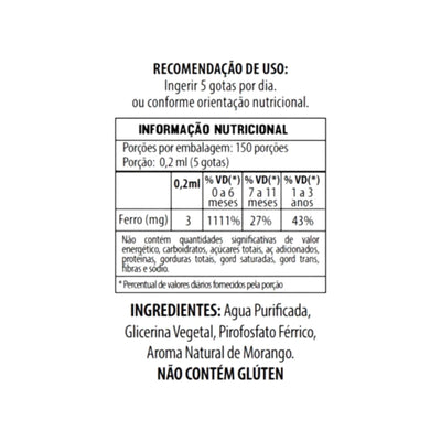 Tabela nutricional e ingredientes Ferrix Flora Nativa 3mg de ferro por dose