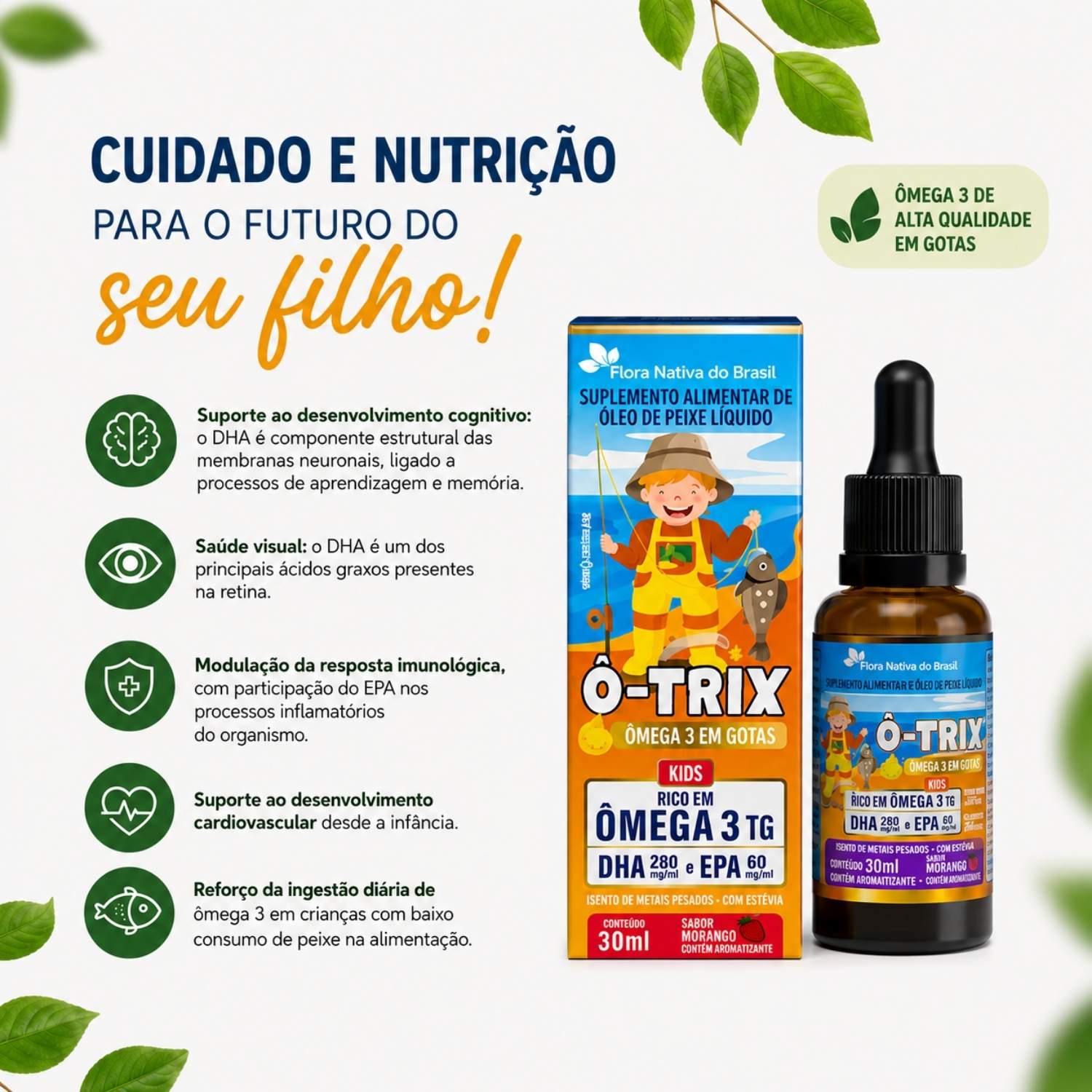 O-Trix (Ômega 3 Kids) Sabor Morango 30ml Flora Nativa