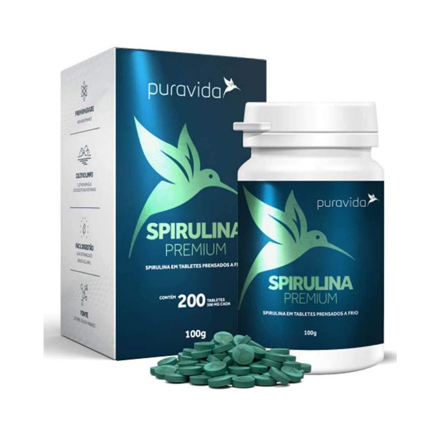 Spirulina Premium 500mg 200 Tabletes Pura Vida