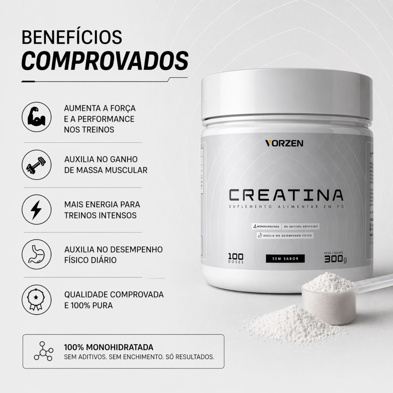 Creatina 100% Pura Pote 300g Vorzen