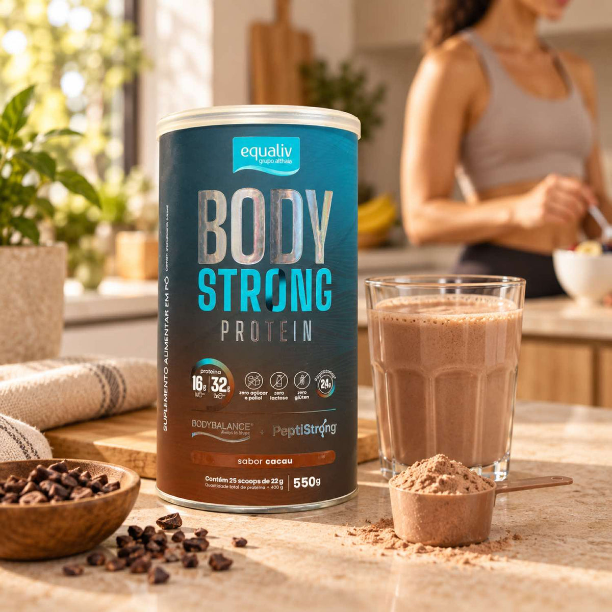Body Strong Protein Peptistrong + Body Balance Cacau 550g Equaliv