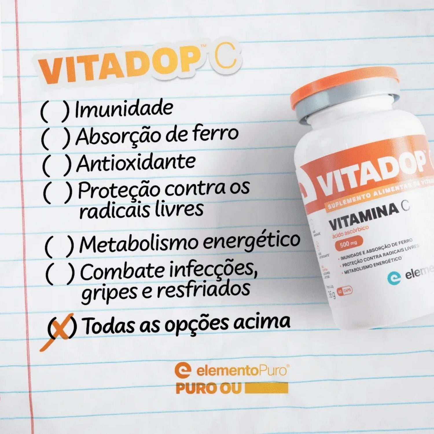 Elemento Puro Vitamina C 500mg 60 Cápsulas