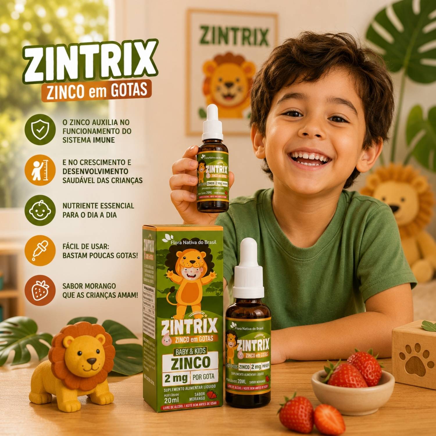 Zintrix (Zinco Infantil) Sabor Morango 20ml Flora Nativa do Brasil